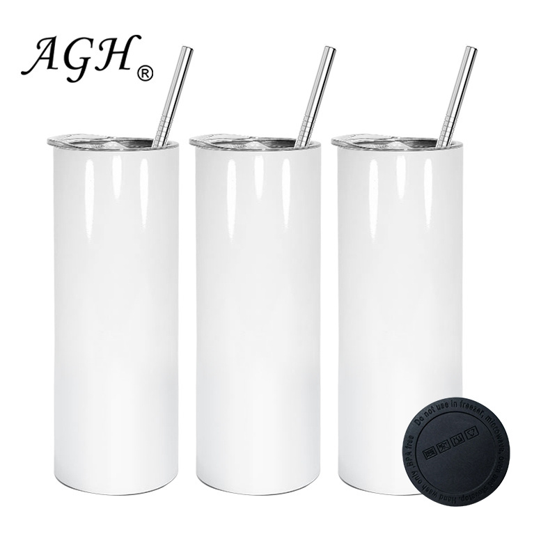 AGH Canada USA Warehouse 20oz stainless steel insulated white skinny straight sublimation blank tumbler 20 oz with Rubber straw