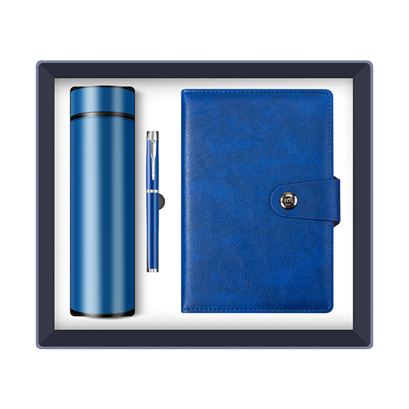 Customized Logo 500ml Stainless Steel Vacuum Thermos cup Gift box Set with Temperature Display Pen and notebook Umbrella disk