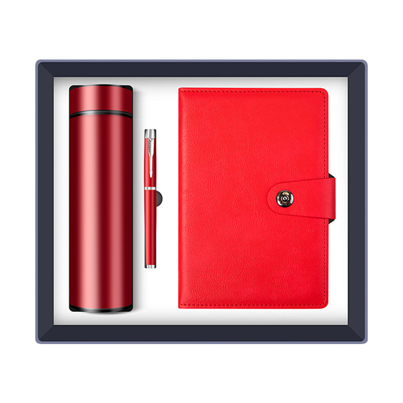 Customized Logo 500ml Stainless Steel Vacuum Thermos cup Gift box Set with Temperature Display Pen and notebook Umbrella disk