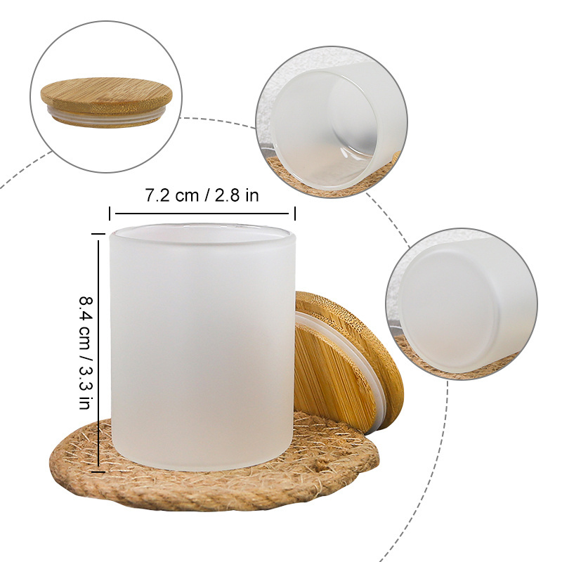 AGH  10oz Frosted Clear Sublimation Blanks Small Tealight Glass Candle Jar With Wooden Lid