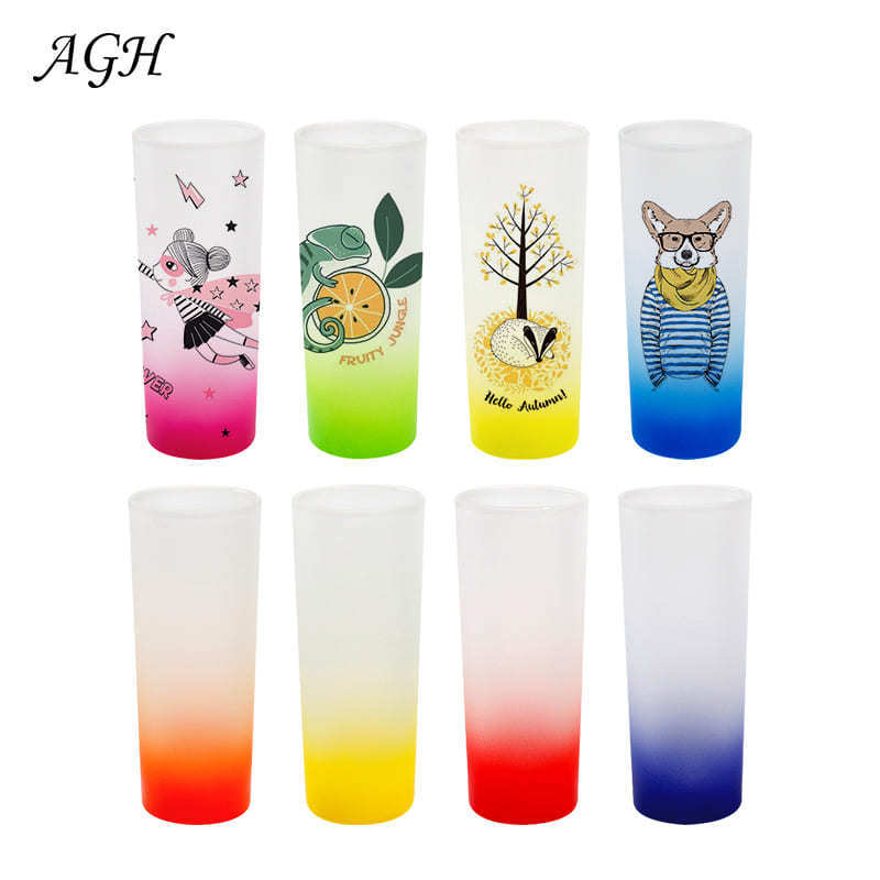 AGH New design wholesale 3oz straight frosted gradient colorful rainbow shot glass for printing