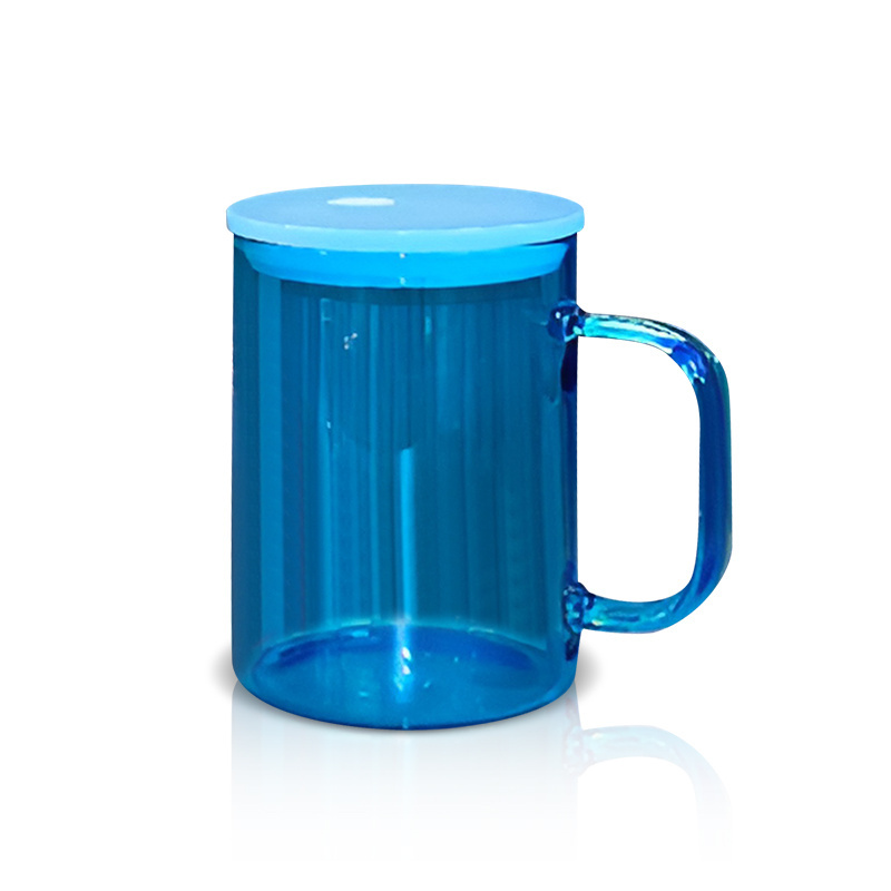 AGH New Arrivals 15oz Colorful Sublimation Glass Mug Can Mugs Cup With Handle with Colored Lids for DIY Printing