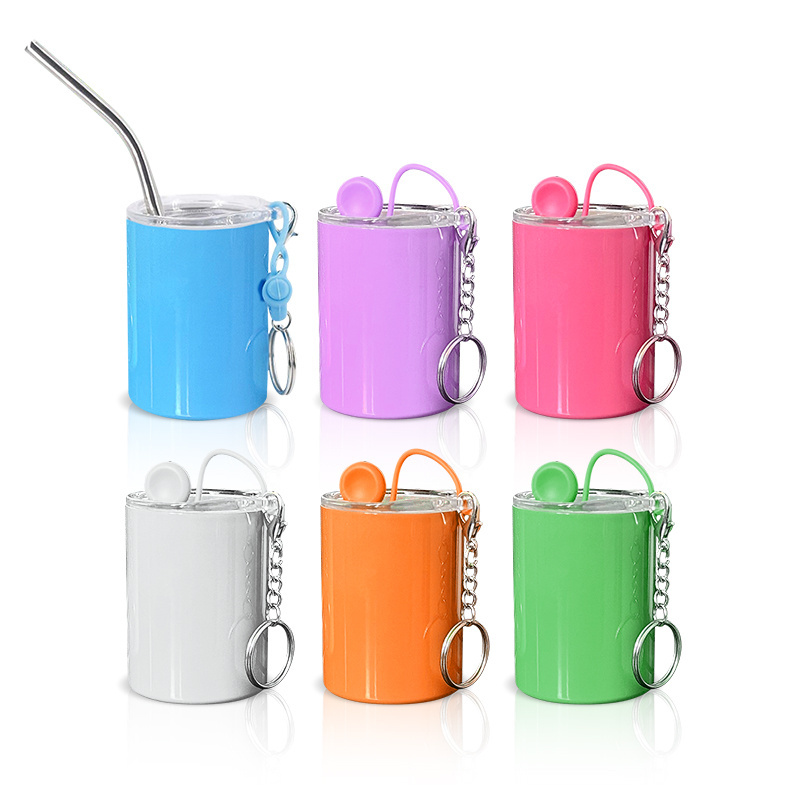 USA Warehouse Mini 3oz stainless steel colored sublimation straight tumbler shot glass tumbler with metal straw and keychains