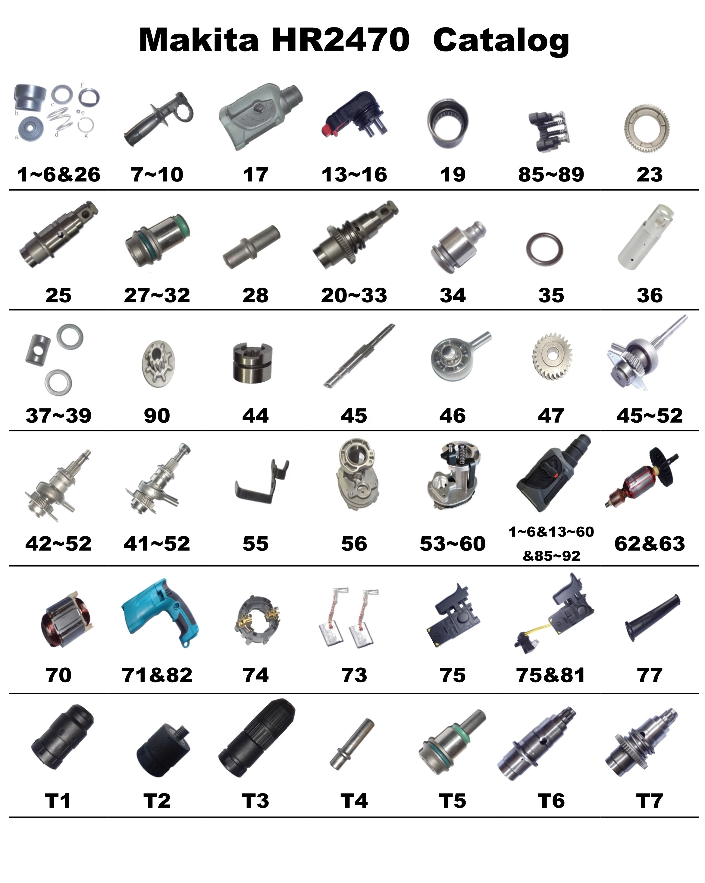 Power tools spare parts interchangeable