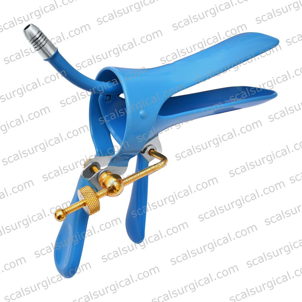 Professional Stainless steel Cusco Vaginal Speculum Stainless Steel Blue Insulated With Smoke Tube Gold Plated Screw