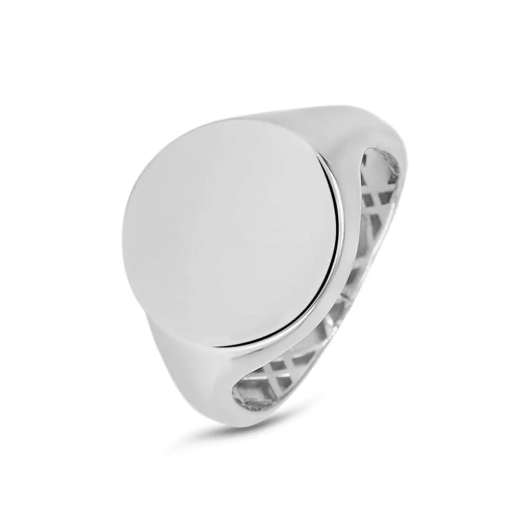 Protofusion Men's White Gold Round Ring - 750 White Gold with Minimalist 3-D Stamp Design - Sleek and Contemporary