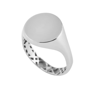 Protofusion Men's White Gold Round Ring - 750 White Gold with Minimalist 3-D Stamp Design - Sleek and Contemporary