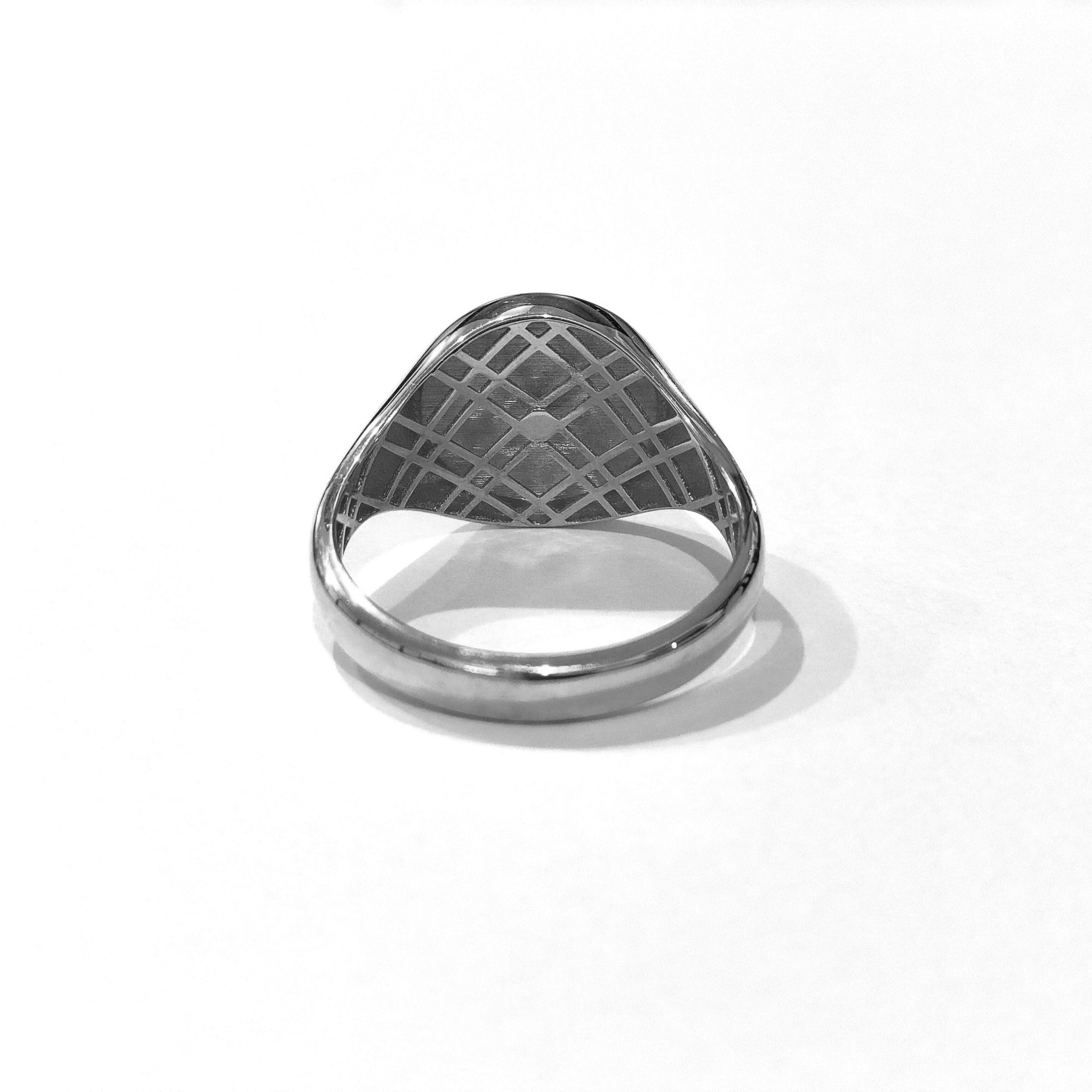 Protofusion Men's White Gold Round Ring - 750 White Gold with Minimalist 3-D Stamp Design - Sleek and Contemporary