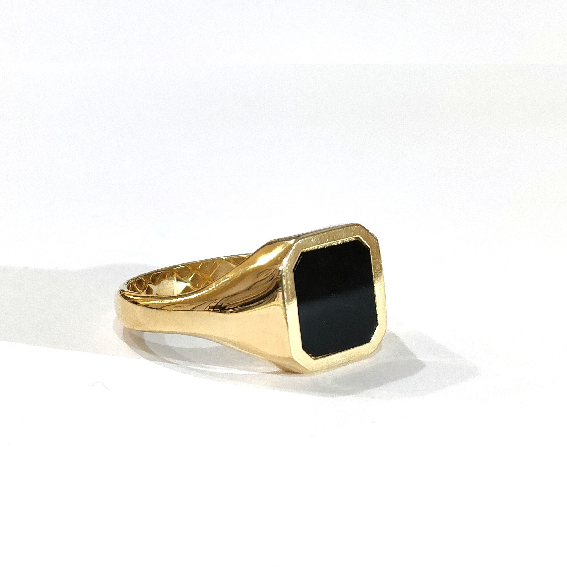 Protofusion Octagonal Black Onyx Men Ring - 18k Pure Gold with 3-D Stamp and Geometric Precision - Bold Sophistication