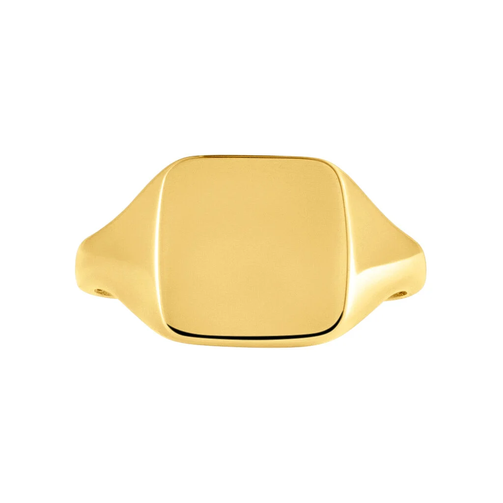 Protofusion Men's Square Ring in Pure Yellow Gold - 750 Gold with Simplistic Elegance and Subtle 3-D Stamp - Understated Luxury