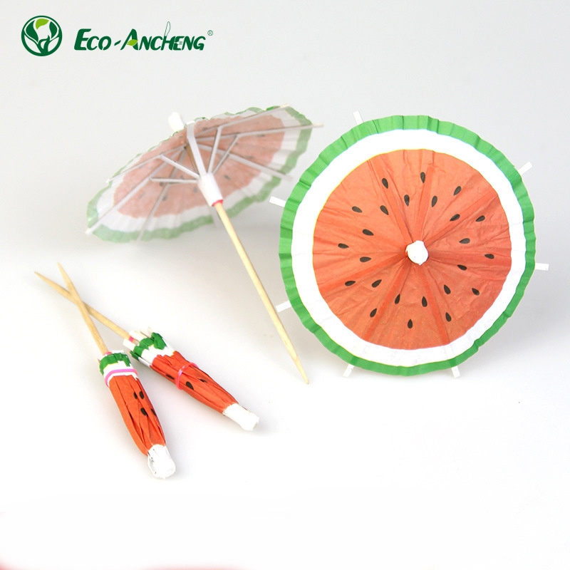 Wholesale Custom Cocktail Umbrella Picks Bamboo Cellophane Frilled Toothpicks