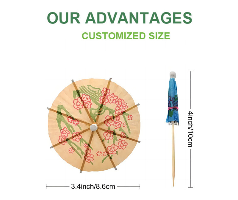 Hot Selling Colorful Custom Barware Cocktail Picks Food Grade Disposable Paper Umbrella Picks