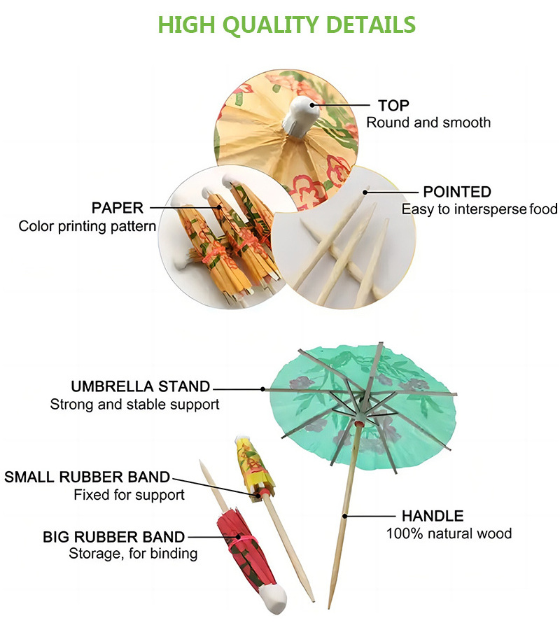 Hot Selling Colorful Custom Barware Cocktail Picks Food Grade Disposable Paper Umbrella Picks