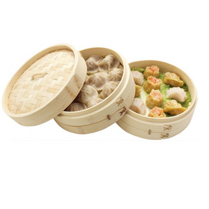 Hot 3 tier natural dim sum bamboo display food steamer