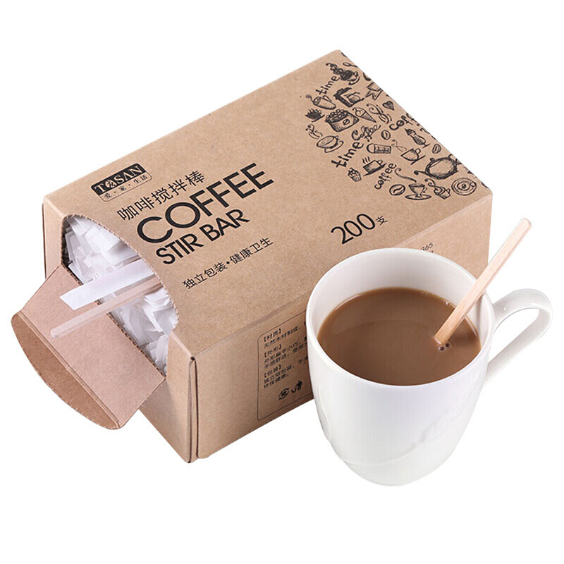 Eco friendly natural birch wooden coffee stir disposable stick