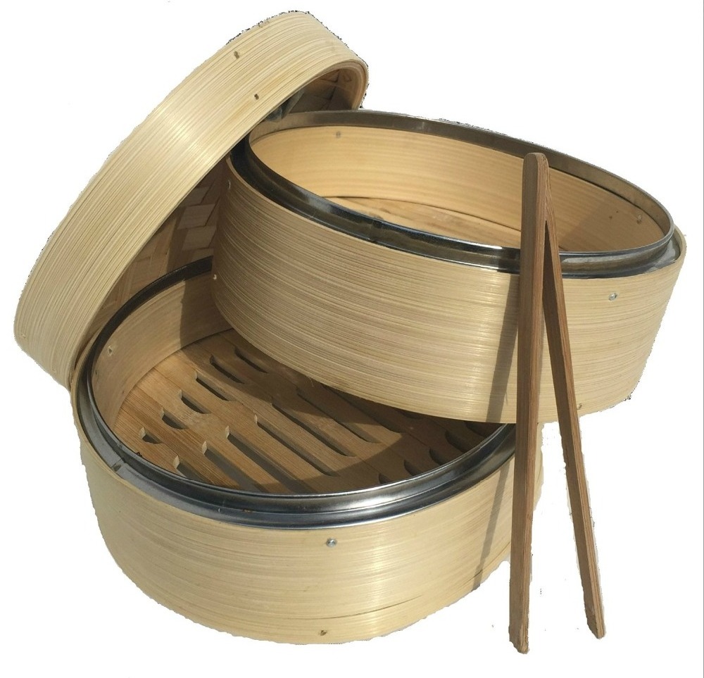 Hot 3 tier natural dim sum bamboo display food steamer