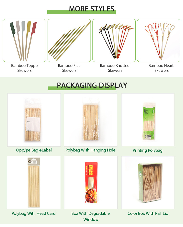 BBQ Sticks Skewer Tools 2 Per Kit Natural Color Wholesale Bamboo Smooth Healthy Wooden Wood Stick Bamboo Sticks 1.5 Mm X 20 Cm