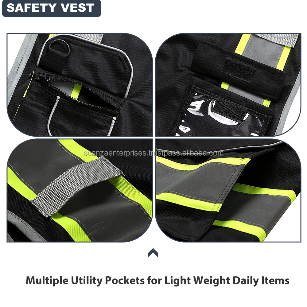 Safety Security Vest Work Hi Vis Reflective Custom Logo Traffic Security Guard Vests Work Black Construction Safety Vest PK