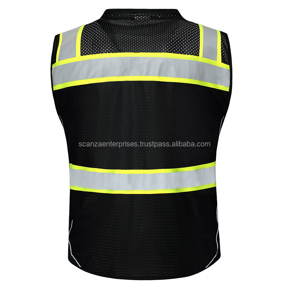 Safety Security Vest Work Hi Vis Reflective Custom Logo Traffic Security Guard Vests Work Black Construction Safety Vest PK