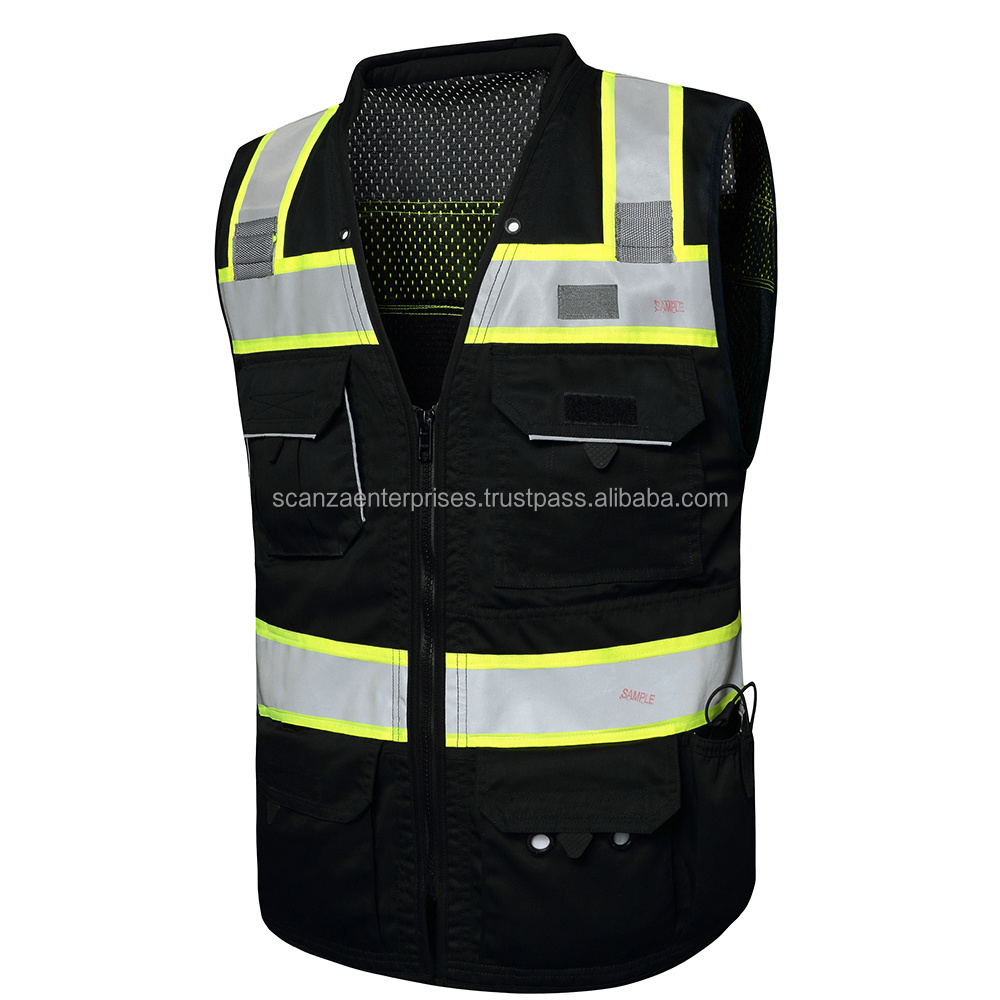 Safety Security Vest Work Hi Vis Reflective Custom Logo Traffic Security Guard Vests Work Black Construction Safety Vest PK