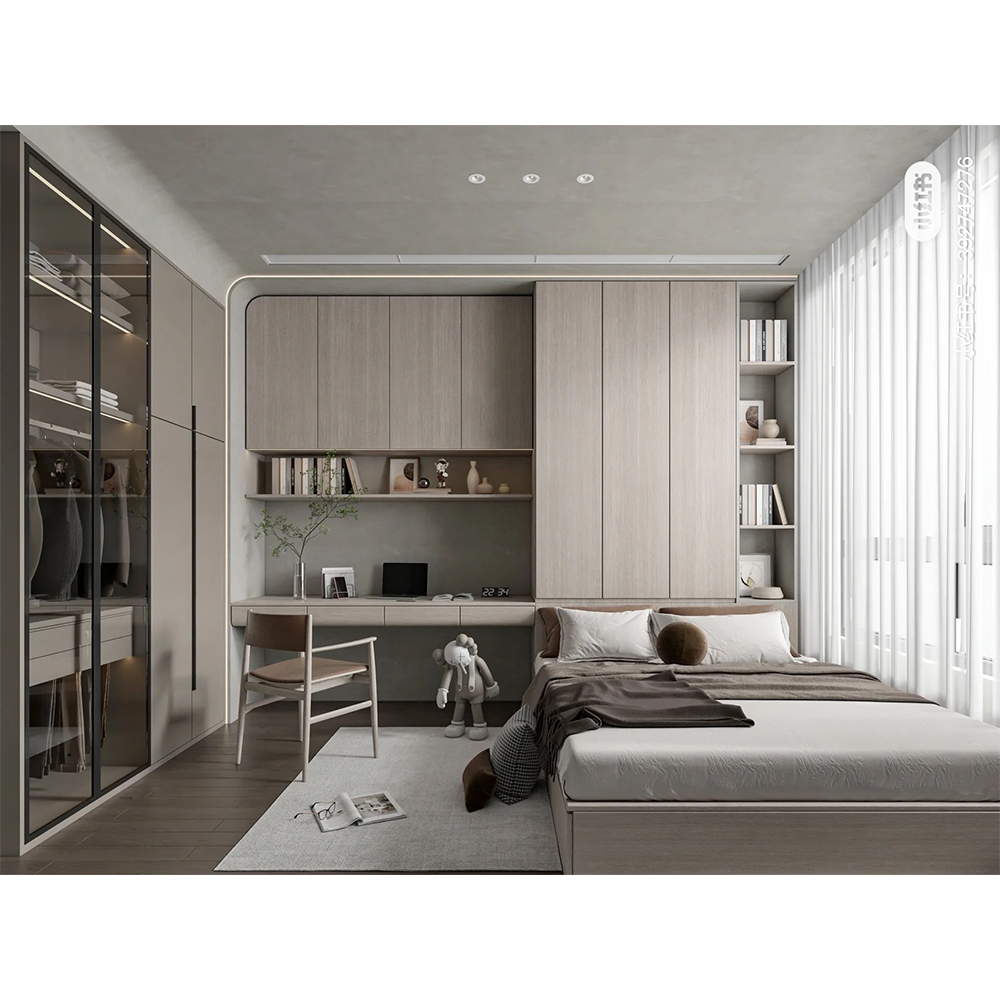 China Bedroom Furniture Wooden Design Modern Bedroom Closet Wardrobe Portable Closet with Computer Table