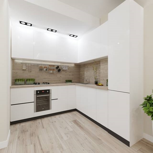 High Gloss White Colour Wooden Lacquer Kitchen Units L Shape Modular Kitchen Cabinet