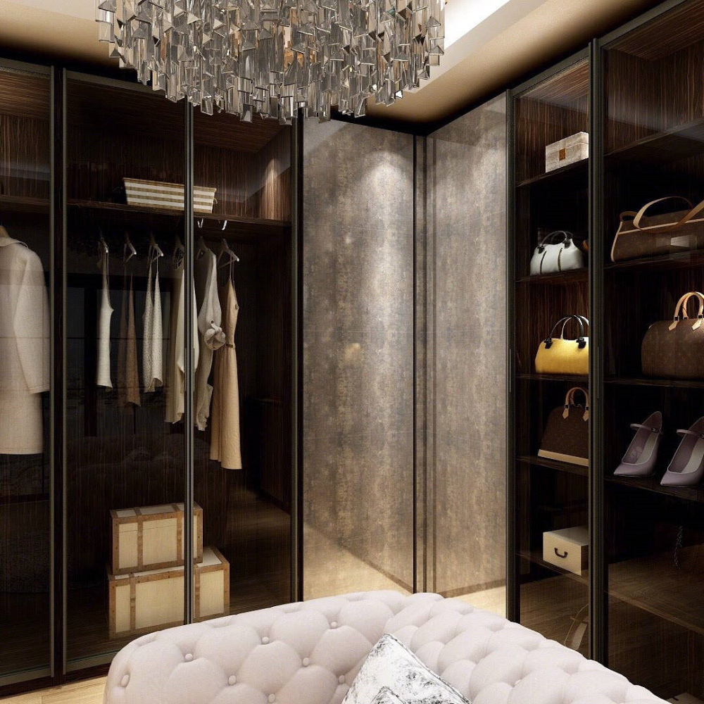 Opening Space Walking Closet Luxury Custom Wooden L Shape Wardrobe Closet Bedroom Furniture With Jewelry Drawers