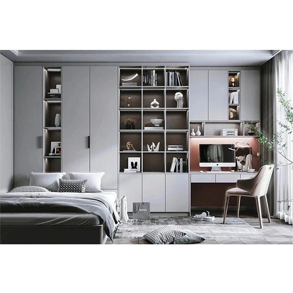 China Bedroom Furniture Wooden Design Modern Bedroom Closet Wardrobe Portable Closet with Computer Table