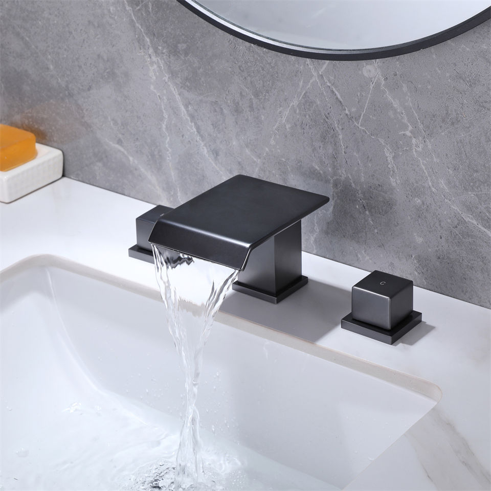 Gun Metal Basin Modern Waterfall Solid Brass Basin Faucets Bathroom Taps Faucet