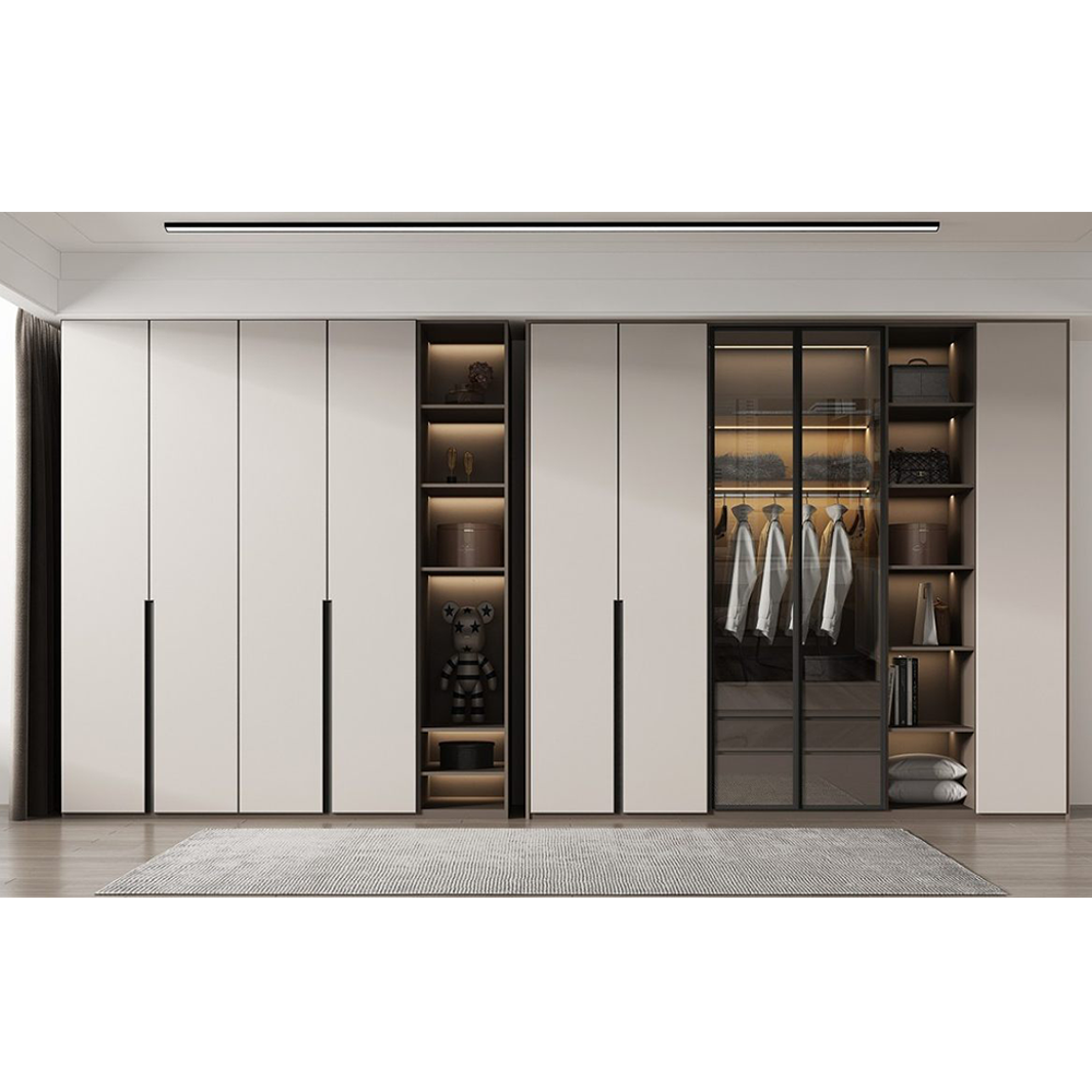 Grey Plated Melamine Wooden Clothes Custom Bedroom Cabinet Combination Of Wardrobe