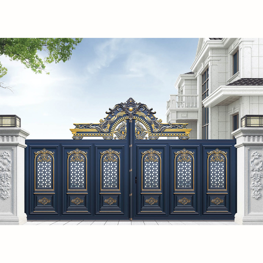 Luxury Garage Main Gate Designs Grill Iron Four Doors Aluminum Driveway Entrance Gate Forged Wrought Gate