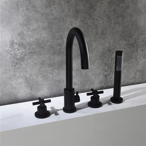 Commercial Use 59% Solid Brass 4 Hole Matt Black Deck Mounted Finish Wash Bathroom Water Faucet