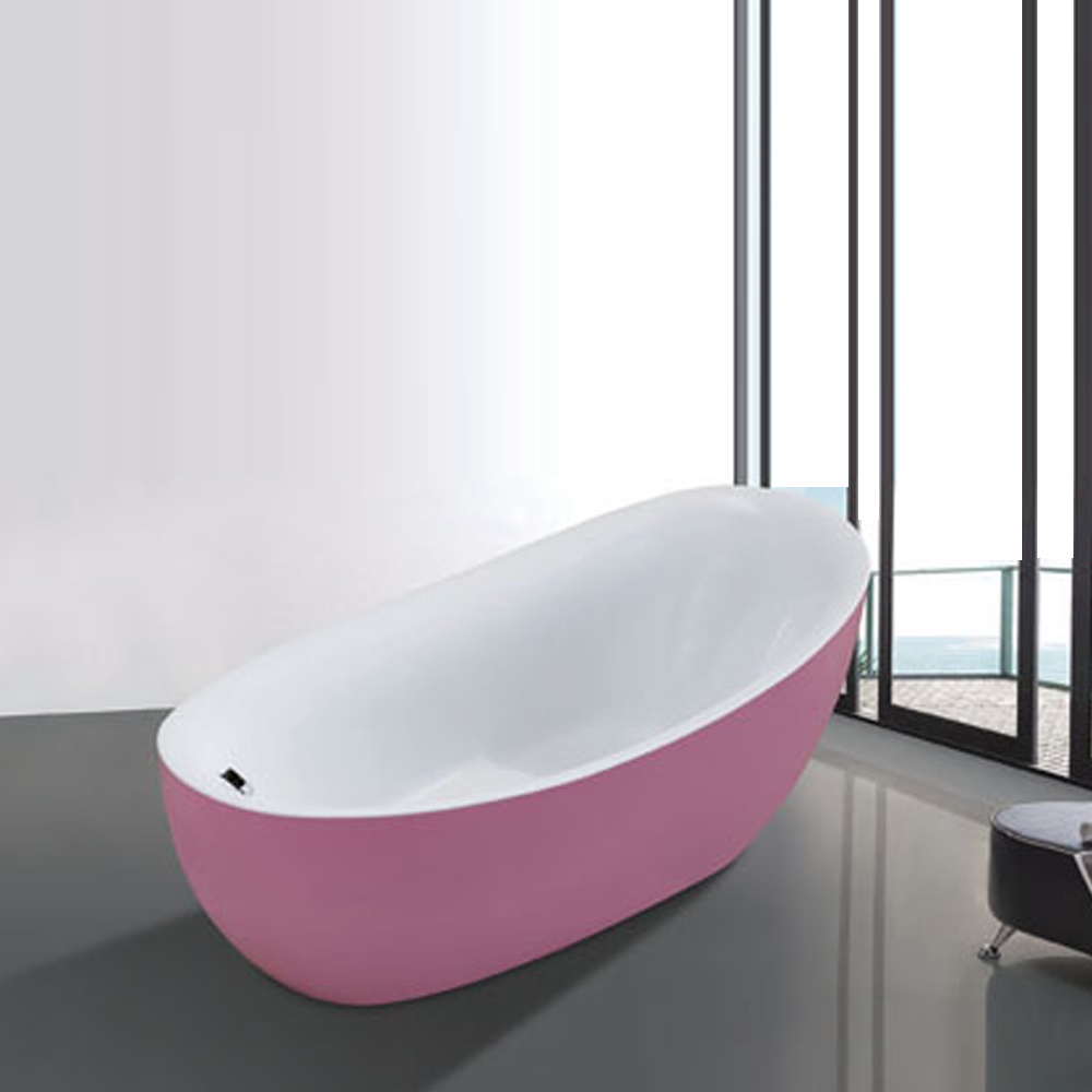 Pink and White Acrylic Freestanding Modern Design Bathtub