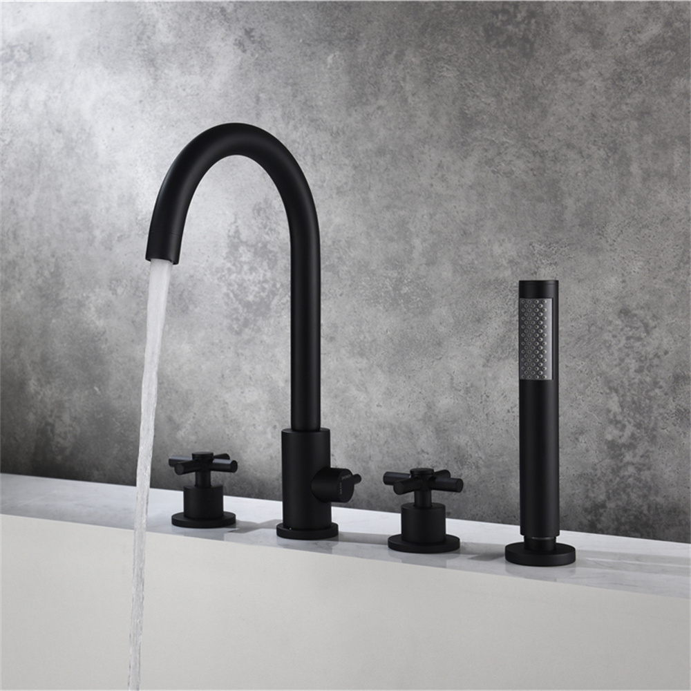 Commercial Use 59% Solid Brass 4 Hole Matt Black Deck Mounted Finish Wash Bathroom Water Faucet