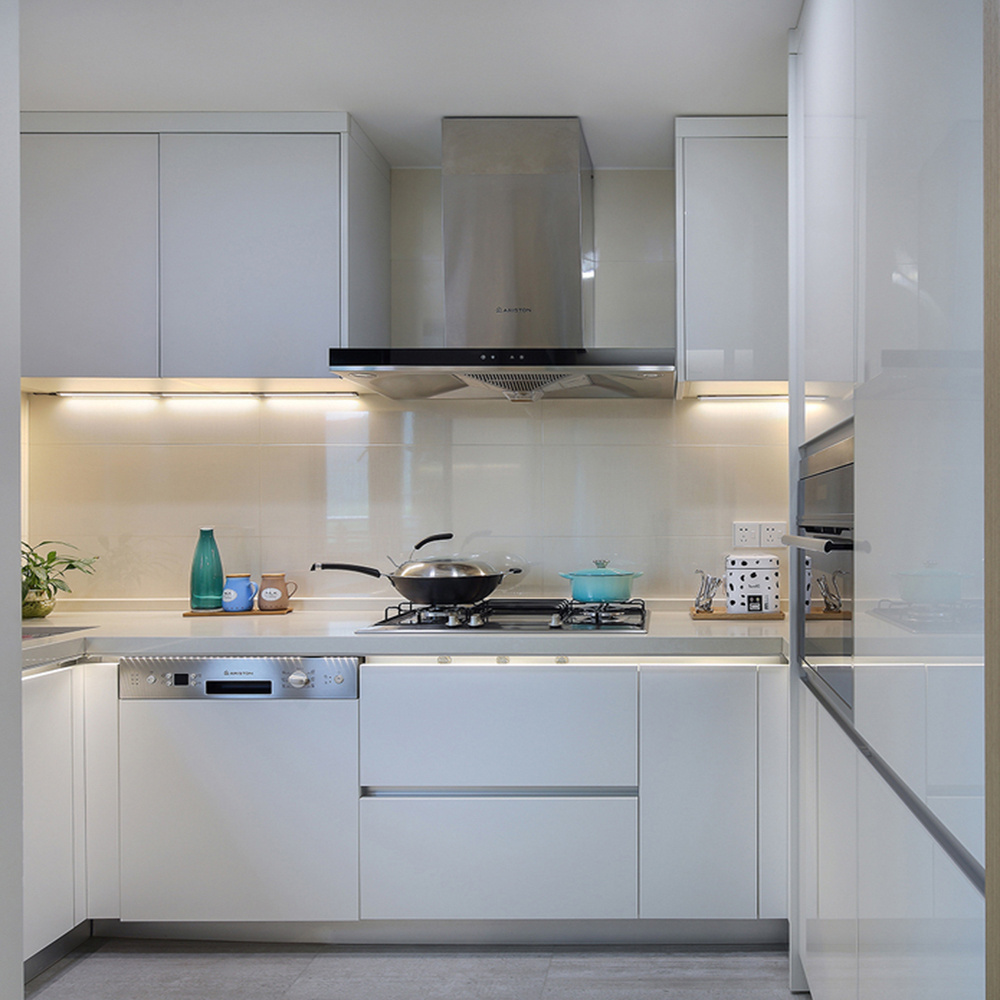 High Gloss White Colour Wooden Lacquer Kitchen Units L Shape Modular Kitchen Cabinet