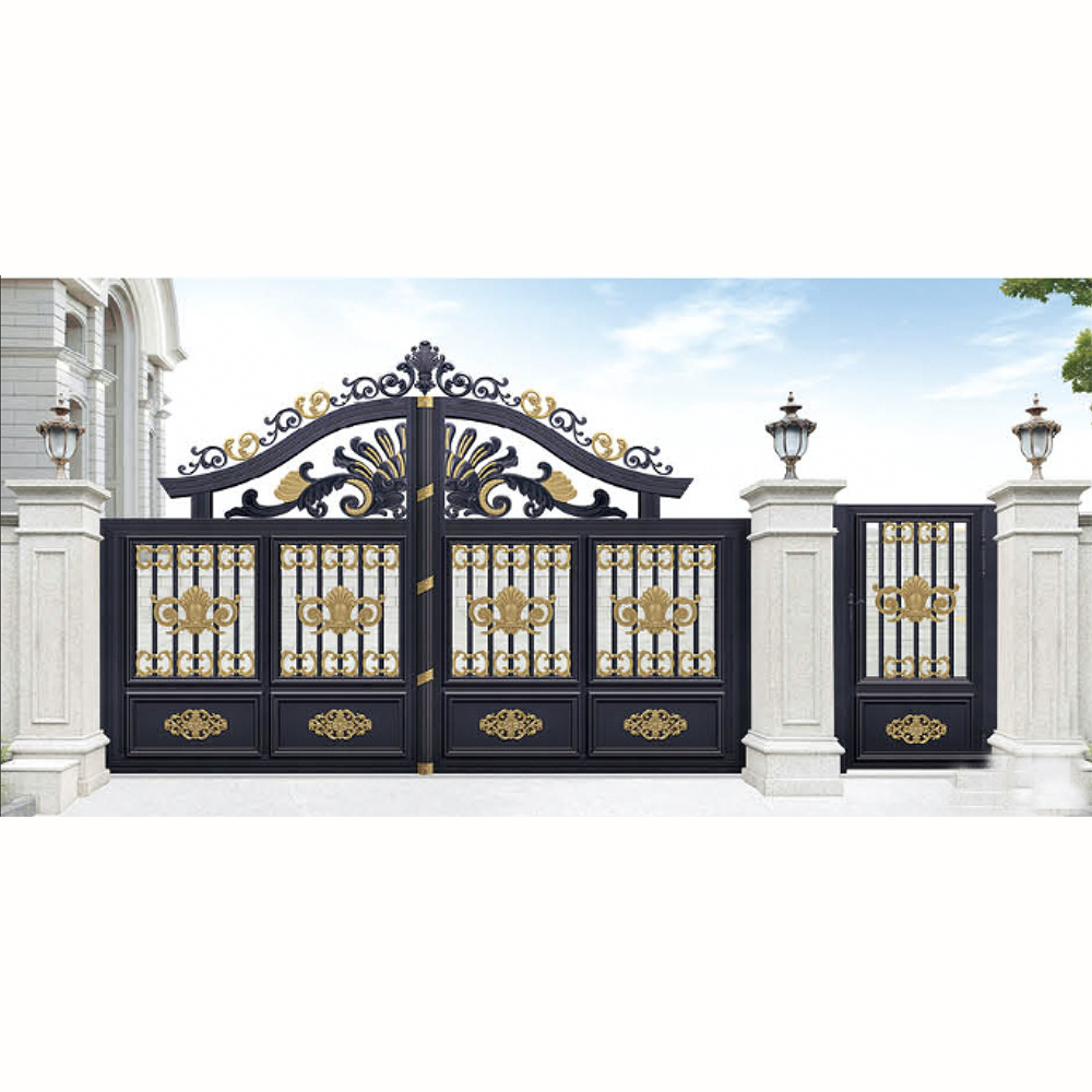 Luxury Garage Main Gate Designs Grill Iron Four Doors Aluminum Driveway Entrance Gate Forged Wrought Gate