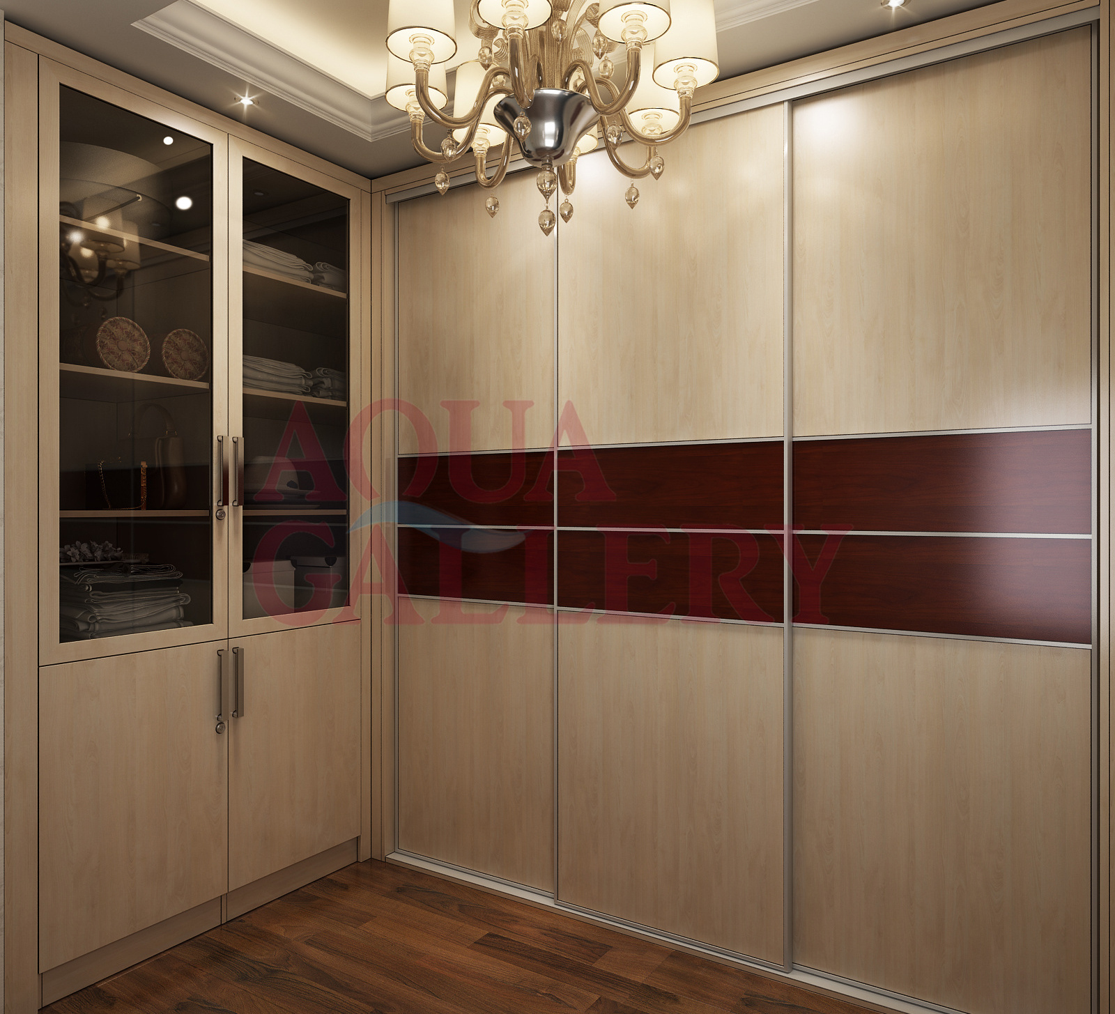 L Shape Wooden Customized Wardrobes Bedroom Walk in Closet with Sliding Doors