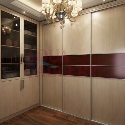 L Shape Wooden Customized Wardrobes Bedroom Walk in Closet with Sliding Doors