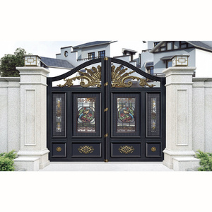 Luxury Garage Main Gate Designs Grill Iron Four Doors Aluminum Driveway Entrance Gate Forged Wrought Gate