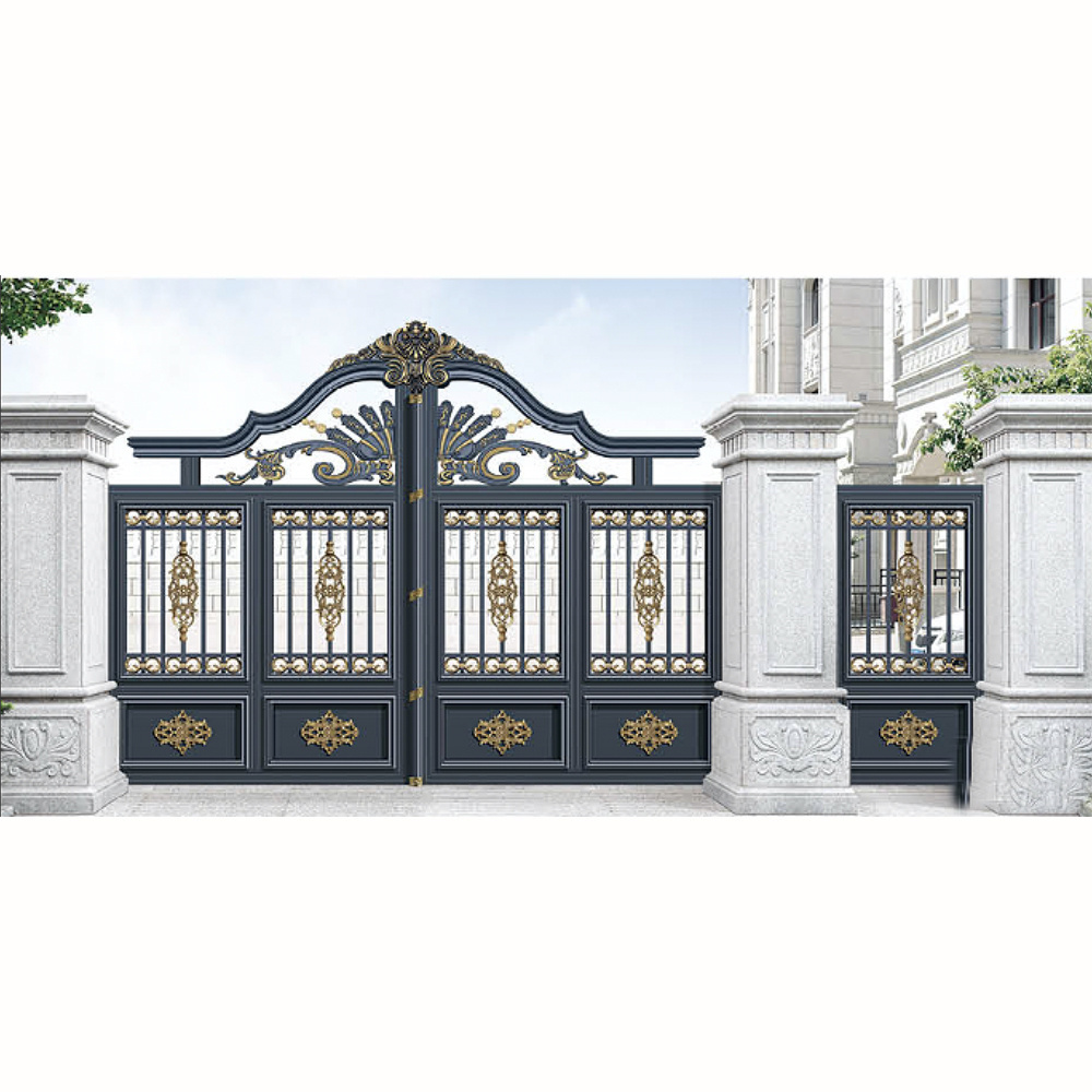 Luxury Garage Main Gate Designs Grill Iron Four Doors Aluminum Driveway Entrance Gate Forged Wrought Gate