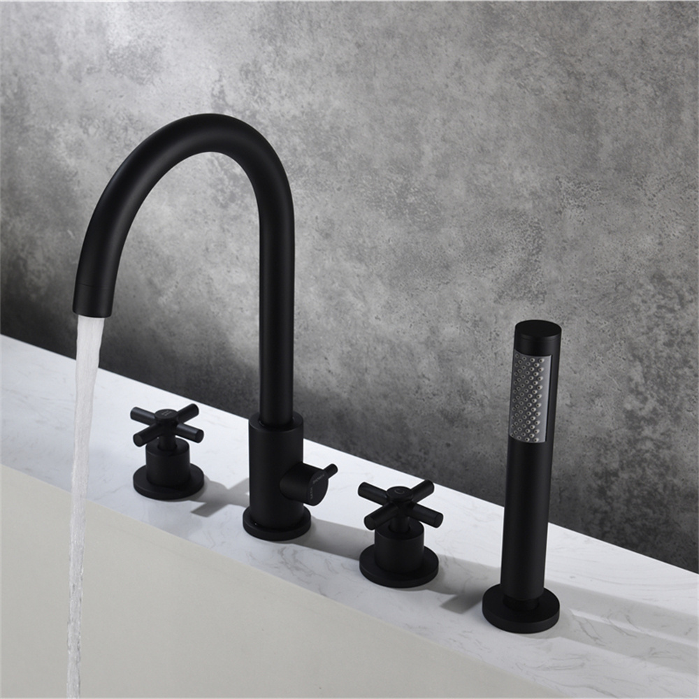 Commercial Use 59% Solid Brass 4 Hole Matt Black Deck Mounted Finish Wash Bathroom Water Faucet