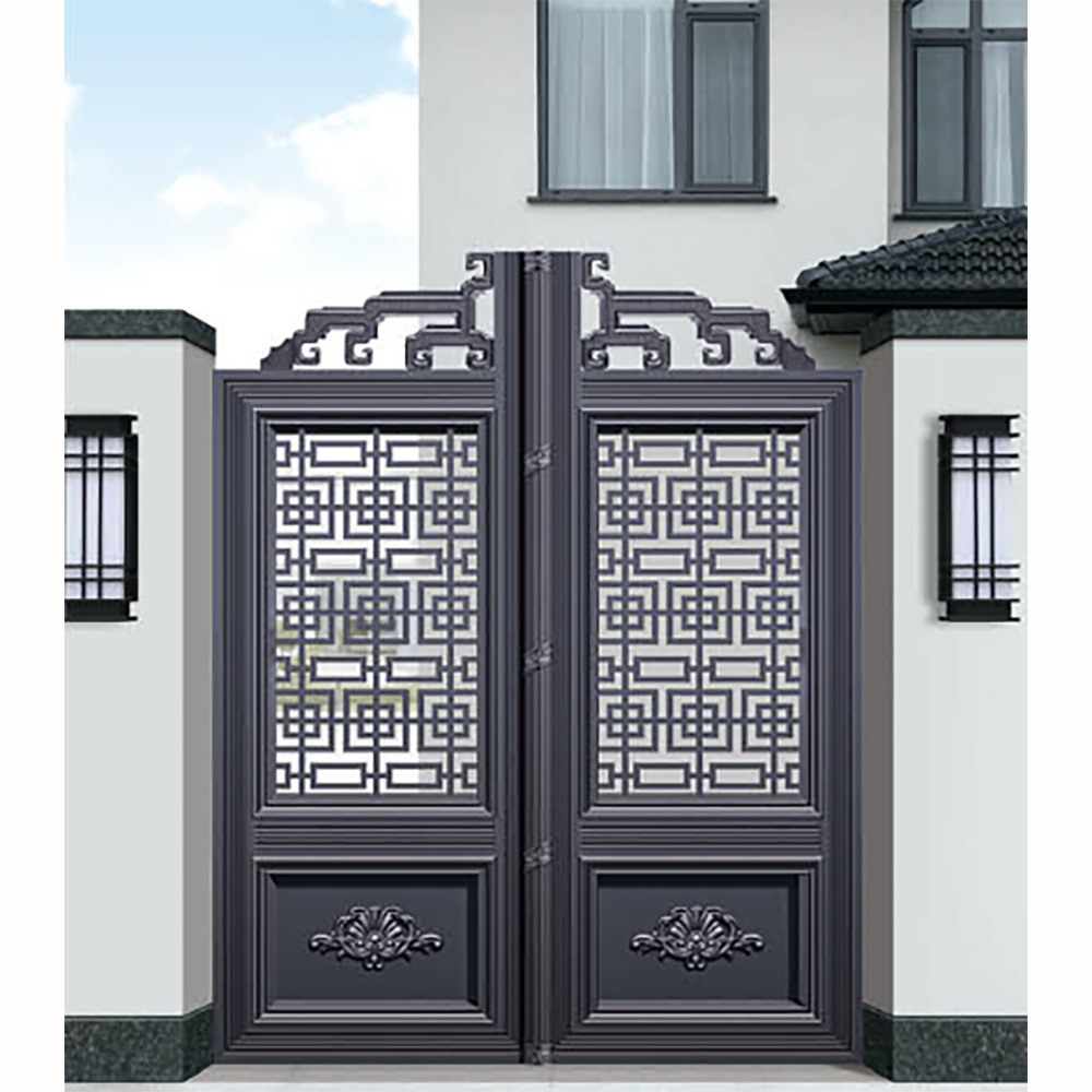 Official Competitive Driveway Electric Aluminium Hinge Double Modern Iron Gate Designs With Carving