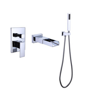 Chrome Brass Unique Waterfall New Design Wall Exposed Bath Faucets With Hand Shower