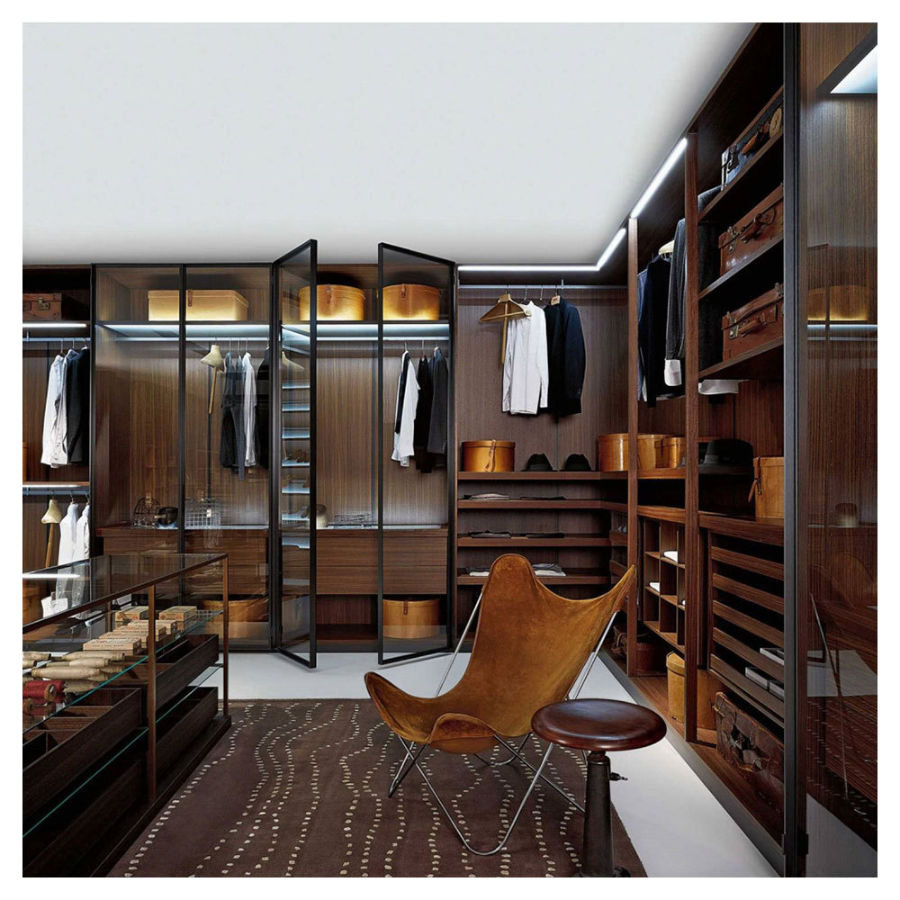 Modern Walking Luxury Black Wardrobe Glass Cabinets Bedroom Closet Wardrobe with Sliding Dressing Mirror