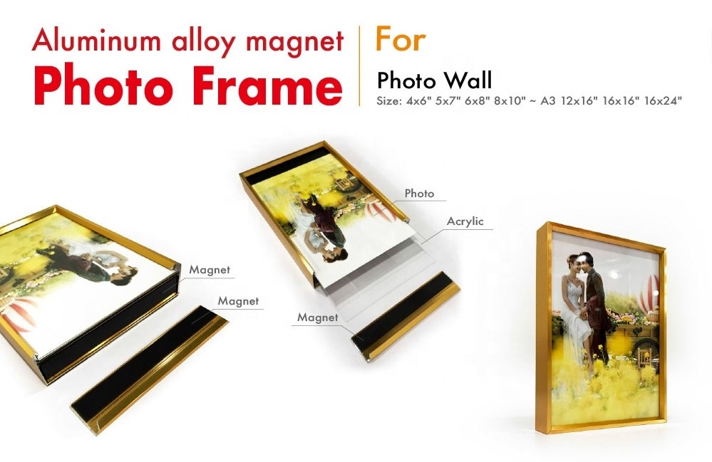 Best Sellers 4*6/5*7/6*8/8*10/A4/11*14 Panoramic Aluminium Alloy Magnetic Photo Frame Wall Art for Photo Wall