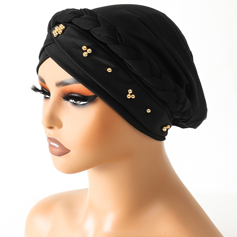 Hot Selling  Custom Muslim Hijab  Big Sequin Braid Head Wrap Turban Hat For Women Headwrap  Turban Hats