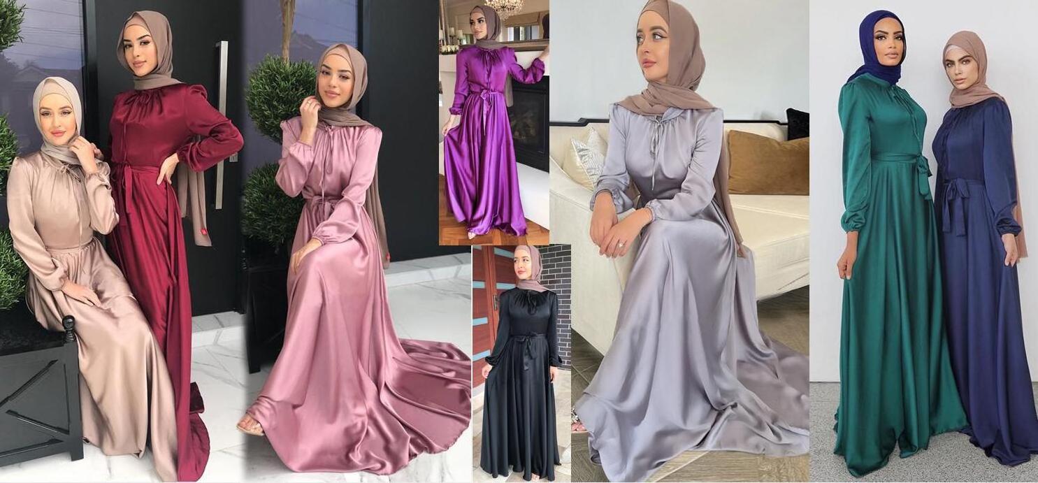 Muslim women's dress Middle Eastern abaya gown satin long skirt Muslim dress