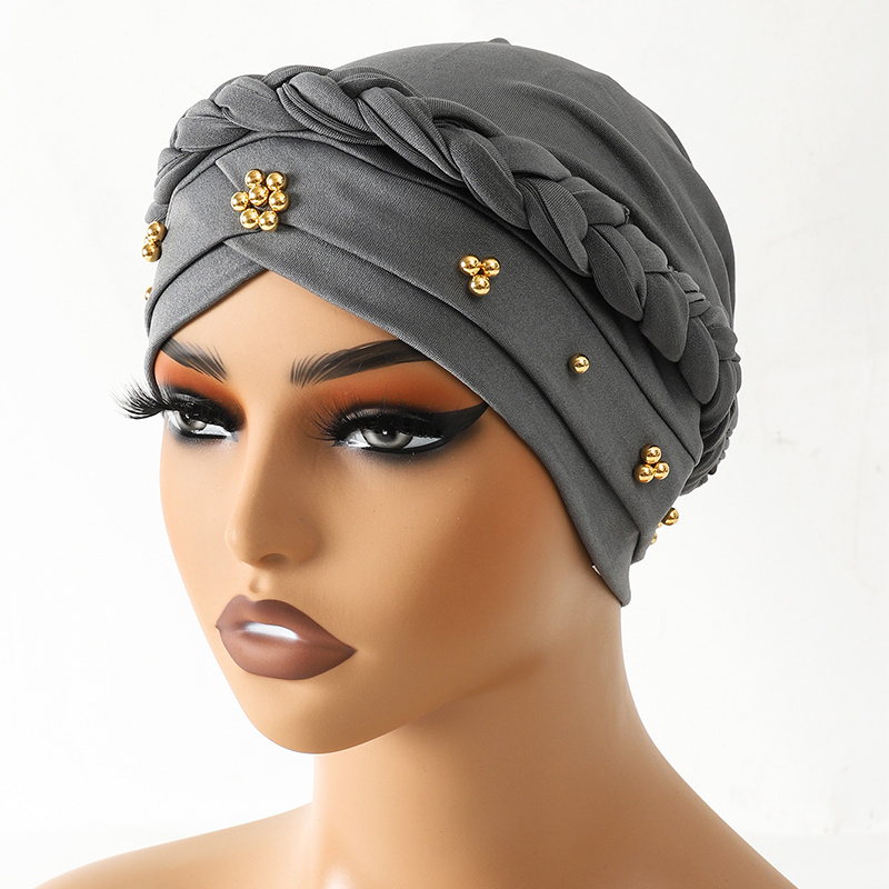 Hot Selling  Custom Muslim Hijab  Big Sequin Braid Head Wrap Turban Hat For Women Headwrap  Turban Hats