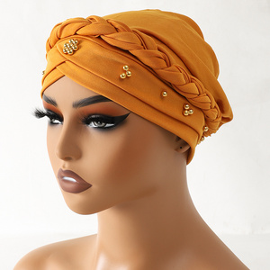 Hot Selling  Custom Muslim Hijab  Big Sequin Braid Head Wrap Turban Hat For Women Headwrap  Turban Hats