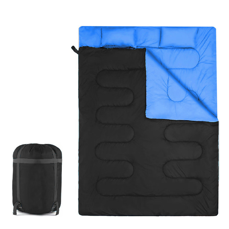 Double widened and thickened winter cold warm waterproof outdoor camping sleeping bag with pillow